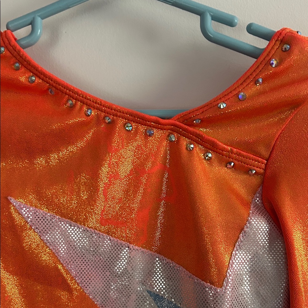 GK Elite Shimmering Orange, Silver and blue Leotard girls size large - Picture 4 of 7